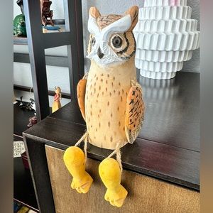 Artisan Wood Carved Owl Shelf Sitter